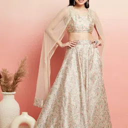 AKS Couture Floral Printed Ready to Wear Lehenga & Blouse With Cape Dupatta-picture-56