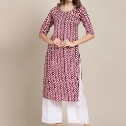 7Threads Women Multicoloured Floral Printed Block Print Crepe Kurta-1