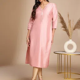 KALINI Women V-Neck Three-Quarter Sleeves Crepe Straight Kurta-image-68