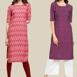 KALINI Women Pack Of 2 Red & Purple Geometric Crepe Kurta-image-84
