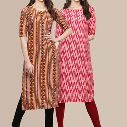 KALINI PACK OF 2 Women Ethnic Motifs Printed Block Print Handloom Crepe Kurta-39