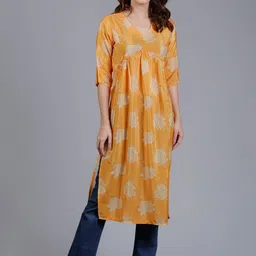 V TRADITION Floral Printed Straight Empire Kurta-18