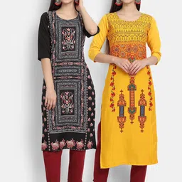 7Threads Women Pack of 2 Multi-Coloured Printed Crepe Kurta-image-88