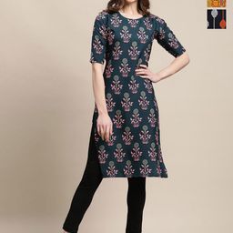 7Threads Selection Of 3 Floral Printed Round Neck Straight Kurtas-image-6