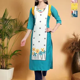 7Threads Women Ethnic Motifs Printed Thread Work Floral Crepe Kurta-image-74