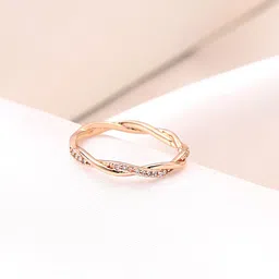 Yellow Chimes Rose Gold Plated Cubic Zirconia Twisted Rope Ring-57
