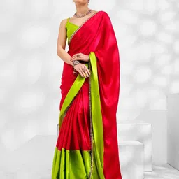 DIKONA DESIGNER Embellished Mirror Work Satin Half and Half Saree-picture-1