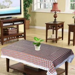 Kuber Industries Maroon & White Checked 4 Seater Rectangle Shape Table Cover image 1