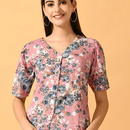 DressBerry Pink & Grey Floral Printed Crepe Top-picture-32