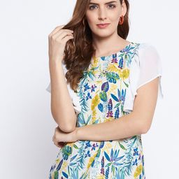 Ruhaans Round Neck Floral Print Crepe Top-image-70