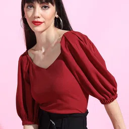 Tokyo Talkies Maroon Crepe Top-image-90