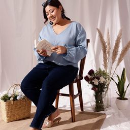 CURVY STREET Self Design  V-neck Drop Shoulder Sleeves Regular Top-12