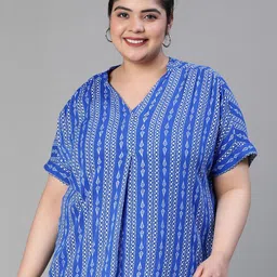 Oxolloxo Plus Size Geometric Print Extended Sleeves Crepe Top-picture-9
