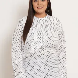 U&F Beyond Plus Size Polka Dot Printed Cuffed Sleeves Ruffles Top-picture-7