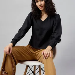 Chemistry  Women Solid V-Neck Cuffed Sleeves Tops-picture-34