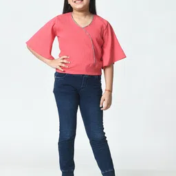 BAESD Girls V-Neck Flared Sleeve Crepe Regular Top-34