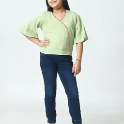 BAESD Girls V-neck Flared Sleeve Crepe Top-image-63