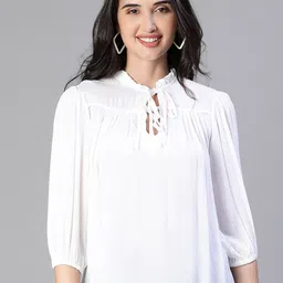Oxolloxo Tie-Up Neck Puff Sleeve Regular Top-image-50