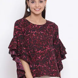 BAESD Animal Printed Flared Sleeves Top-image-92