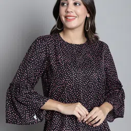 Dressitude Geometric Printed Bell Sleeve Crepe Top-image-70