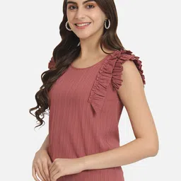 BAESD Vertical Stripes Round Neck Flutter Sleeves Regular Top image 3