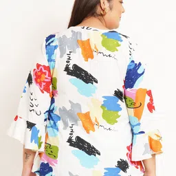 U&F Beyond Plus Size Abstract Printed Bell Sleeves Cut Out A-Line Top image 4