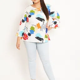 U&F Beyond Plus Size Abstract Printed Bell Sleeves Cut Out A-Line Top image 5