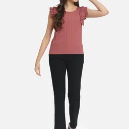 BAESD Vertical Stripes Round Neck Flutter Sleeves Regular Top image 4