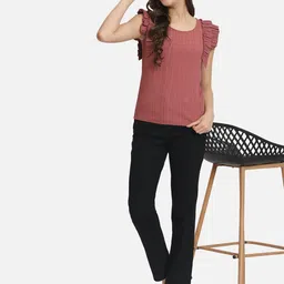 BAESD Vertical Stripes Round Neck Flutter Sleeves Regular Top image 2