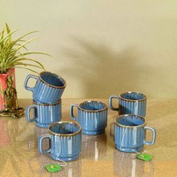 aakriti art creations Cerulian Stripes Blue Ceramic (Set of 6) Tea Cups-picture-40