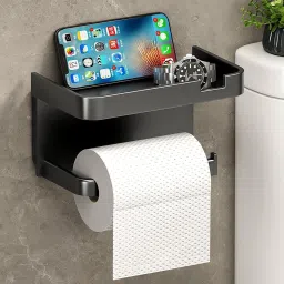 Toilet Paper Holder with Phone Shelf-Wall Mounted Tissue Roll Holder Iron Toilet Paper Holder-image-93