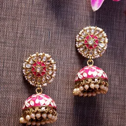 AccessHer Gold-Plated Handcrafted Kundan Studded Dome Shaped Jhumkas image 2
