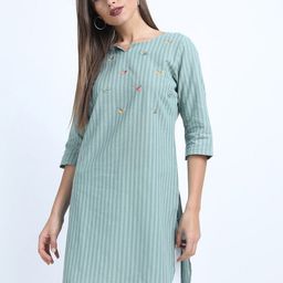 Vishudh Women Blue Striped Embroidered Straight Tunic-picture-3