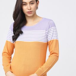 Tokyo Talkies Women Orange & Purple Colourblocked Pullover-image-59