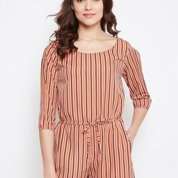 PURYS Brown & Orange Striped Jumpsuit-image-10