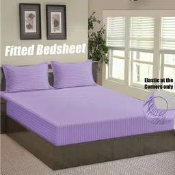 Good Homes by Home Candy Lavender Striped 144 TC Queen Bedsheet with 2 Pillow Covers-picture-37