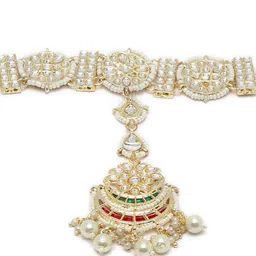 ZENEME Gold-Plated Kundan-Studded & Vilandi Crescent Shaped Sheeshphool image 4