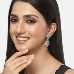 ZENEME Rhodium-Plated American Diamond Studded Spiked Shaped Drop Earrings image 5