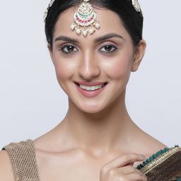 ZENEME Gold-Plated Kundan-Studded & Vilandi Crescent Shaped Sheeshphool image 5