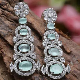 ZENEME Rhodium-Plated American Diamond Studded Quirky Shaped Drop Earrings-picture-17