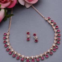 ZENEME Rose Gold-Plated Cubic Zirconia Necklace and Earrings-30