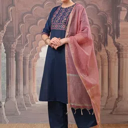 Vishudh Embroidered Regular Thread Work Kurta with Palazzos & With Dupatta-51