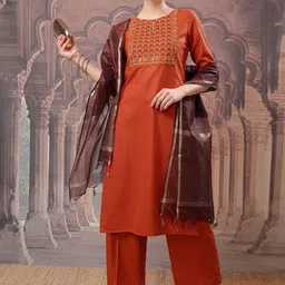 Vishudh Embroidered Regular Thread Work Kurta with Palazzo & Dupatta-54