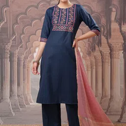 Vishudh Embroidered Regular Thread Work Kurta with Palazzos & With Dupatta image 5