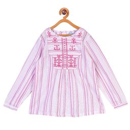Miyo White & Pink Striped Pure Cotton Top-23