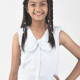 Crimsoune Club Girls Striped Sleeveless Above The Keyboard Collar Casual Pure Cotton Top-picture-14
