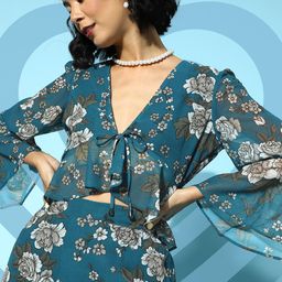 SASSAFRAS Women Tranquil Teal Floral Cropped Top-image-34