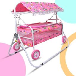 Baby Cradle with Wheels, Jhula, Crib with Canopy for 0-12 Months Baby-image-95