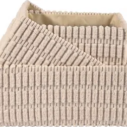 homestic Cotton Set of 12 Storage Basket with Handle | GM-28-BG | Rectangular Biege Color Storage Basket image 2
