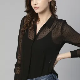Women Regular Fit Self Design Button Down Collar Casual Shirt-image-60